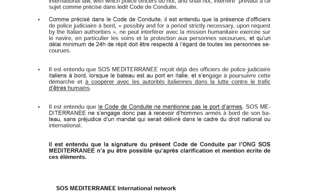 SOS MEDITERRANEE signe une version modifiée du Code de conduite lors d’une rencontre avec le ministère à Rome SOS Méditerranée