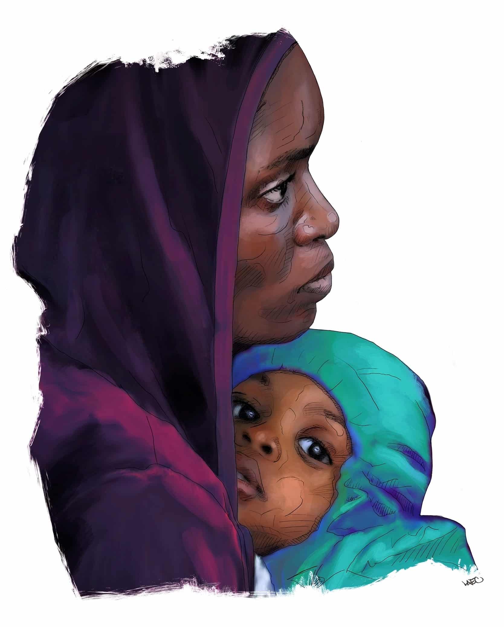 Femme et son enfant, illustration de l'artiste Laec.
