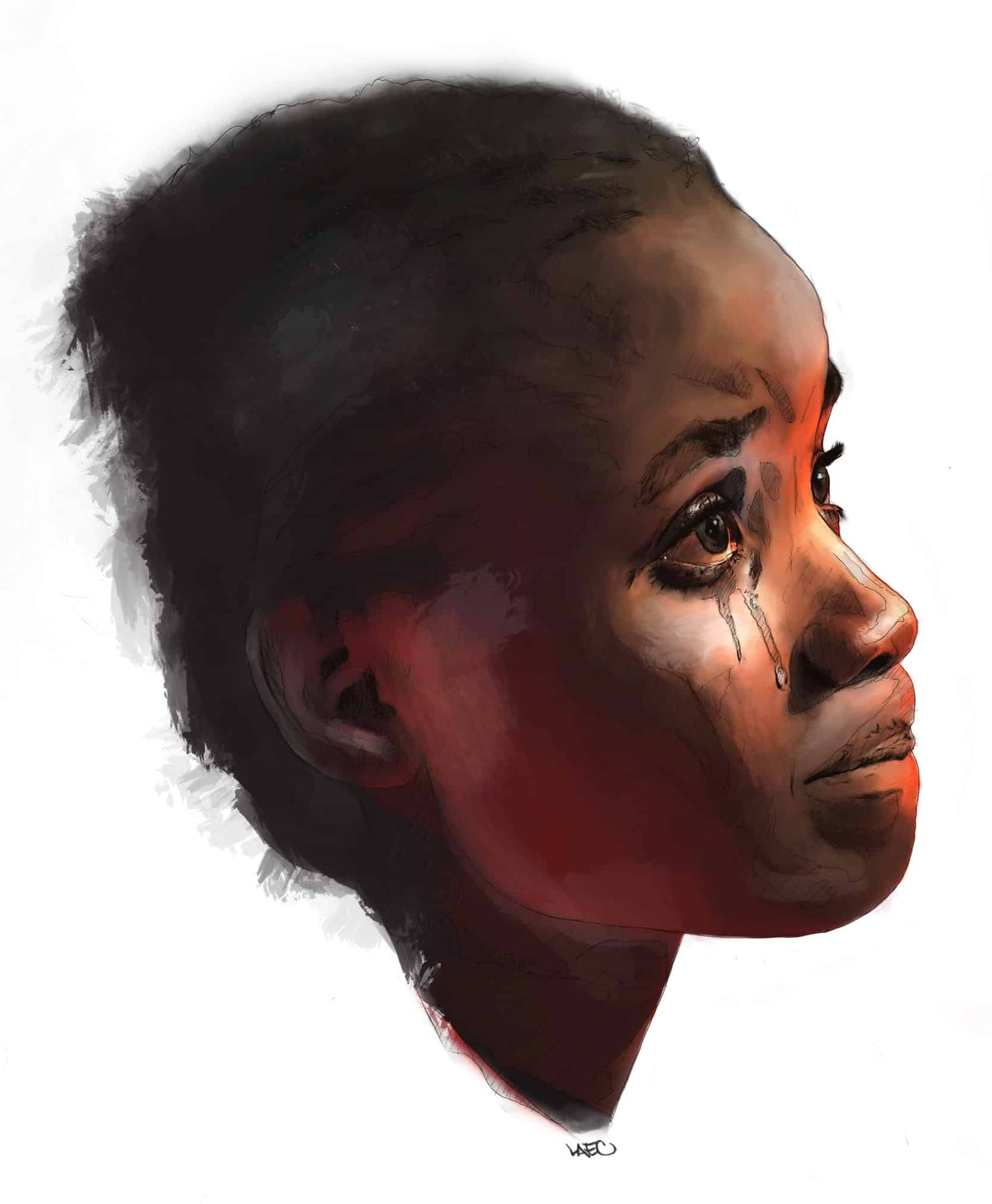 Visage de femme pleurant, illustration de l'artiste Laec.